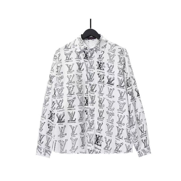 Louis Vuitton White and Black Graphic Shirt